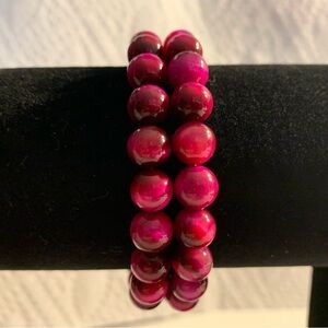 Elegant Magenta Tiger Eye Beaded Bracelet Set